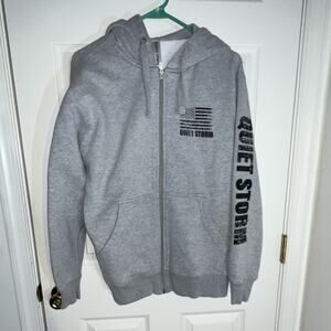 Quiet Storm Gray Full Zip Hoodie USA Flag Graphic Logo Size M